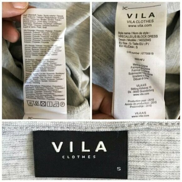 Vila long sleeve color block mini dress, size S, Gray - Picture 5 of 6